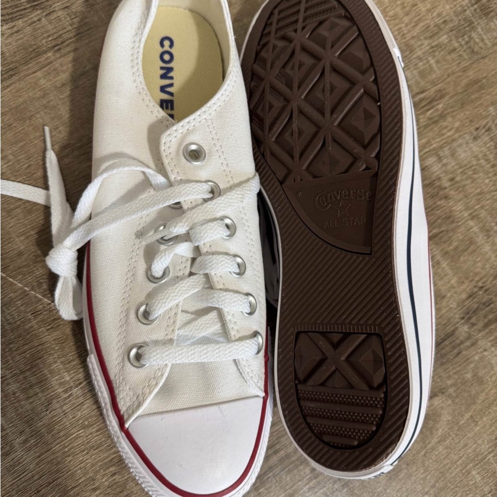 brand new Converse Off-White Canvas Sneakers with Brown Sole